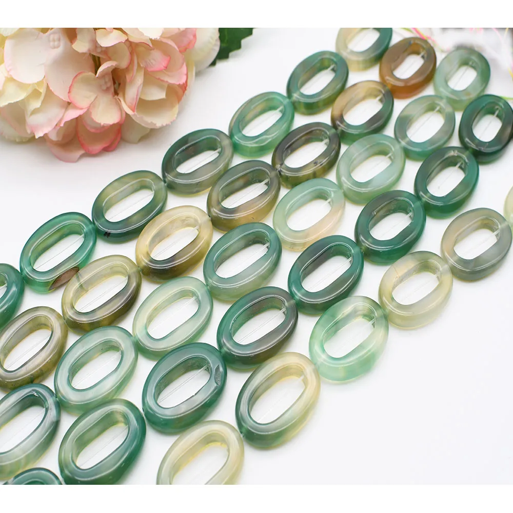 2strands/lot 36mm Natural Smooth Green Elliptical circle Agate stone beads For DIY Bracelet Necklace Jewelry Making Strand 15