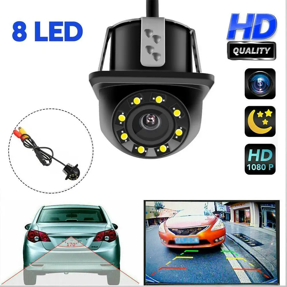 

Car Rear View Camera Vision Reversing Auto Parking Monitor Waterproof 8 LED Night 170 Degree HD Video Round Back Up Camera