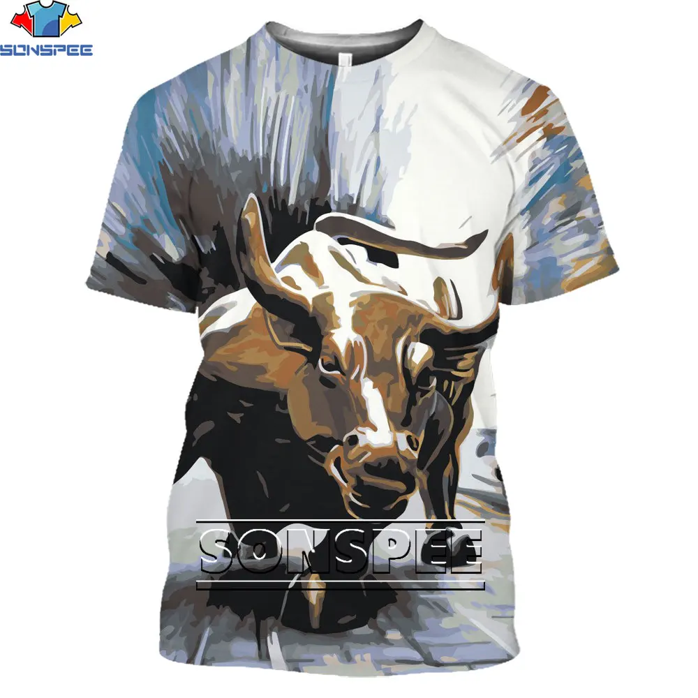 SONSPEE-Camiseta con estampado 3D de toro Yak para hombre, ropa informal Unisex, Hip-Hop, Harajuku, de manga corta, novedad