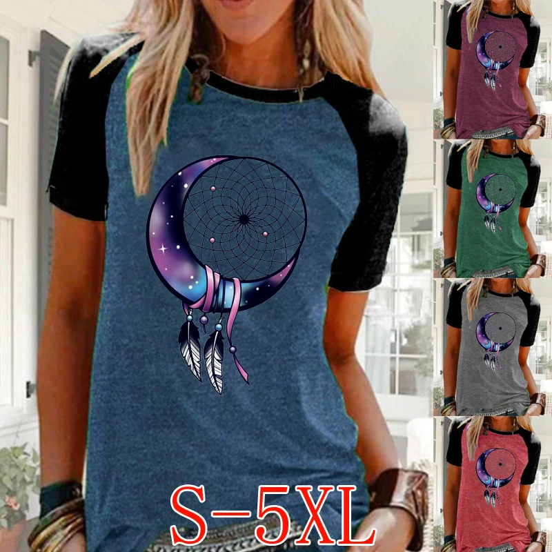 Новое модное женское летнее свободного кроя с короткими рукавами и круглым