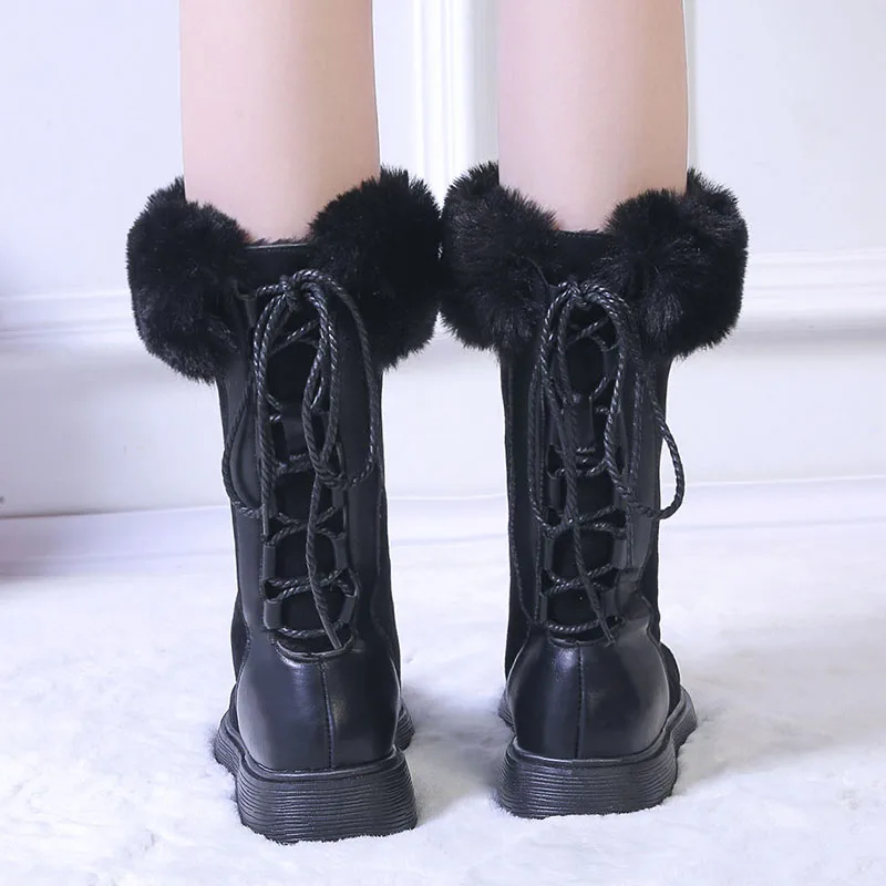 ZALAVOR/женские сапоги до середины икры на толстой платформе зимние теплые меховые