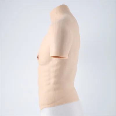 

Sexy short sleeves Cosplay Silicone Muscle Suit For Male Realistic Fake Belly Muscle Macho Men Chest Crossdressing Suit