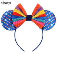 new rainbow bow mouse ears headband for kids party hairband girls gift navy blue polka dot head hoop children hair accessories