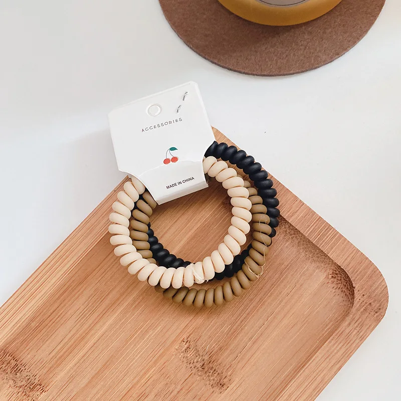 

3pcs Multicolor Elastic Hair Bands Spiral Shape Ponytail Hair Ties Gum Rubber Band Hair Rope Telephone Wire Hair Accessories