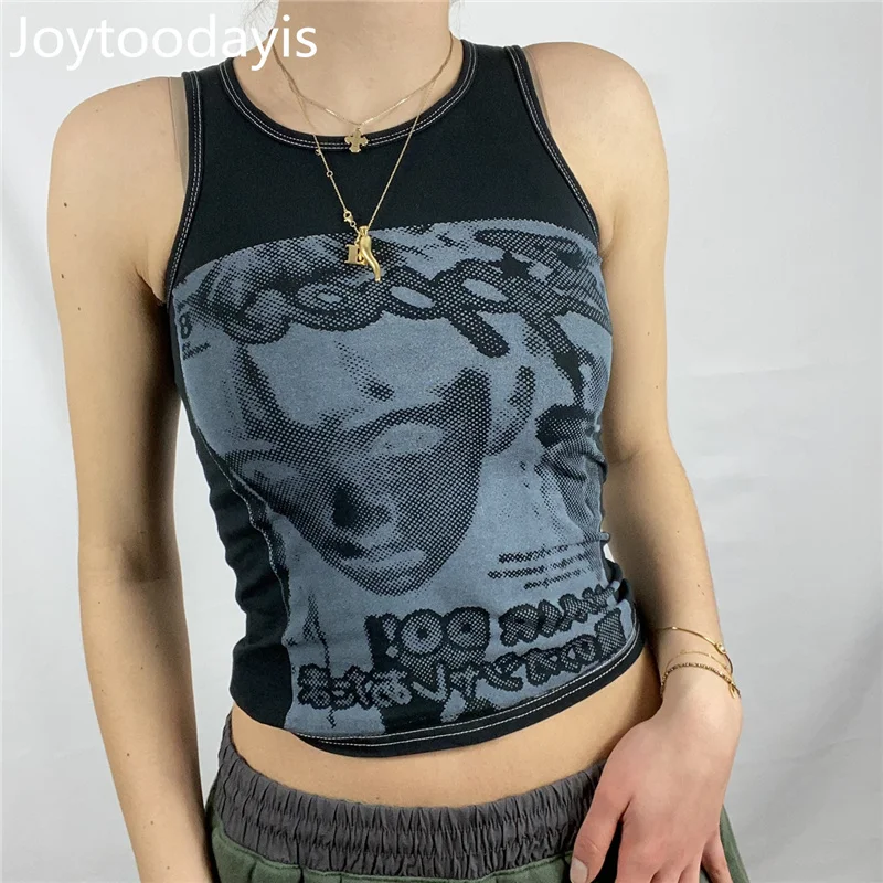 90s панк бак Портрет Графический принт жилет Топ на бретельках для фотосъемки в