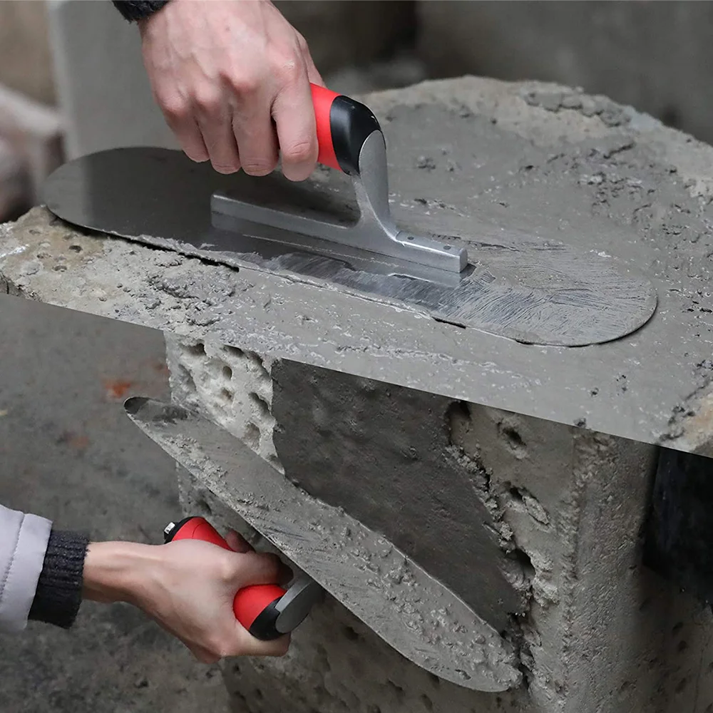 BRAKEMAN 14 x 4 inch Stainless Steel Pool Plaster Trowel with Soft Handle Grip Drywall Tool Round End Finish Trowel Construction