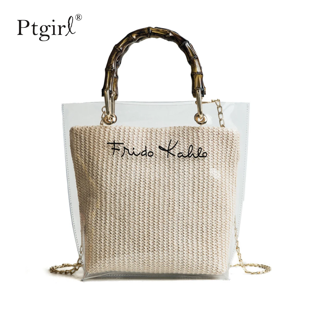 Бамбуковой ручкой соломенные сумки из натуральной кожи женские 2019 модный костюм