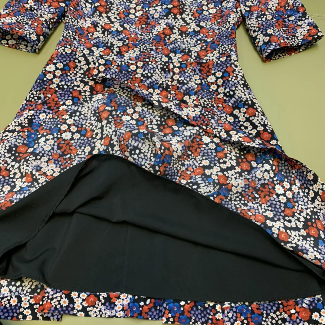 

2021 new women fashion bubble short sleeve lapel silk print dress 0322