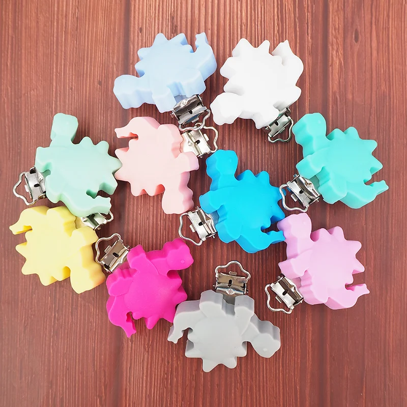 Chenkai 50PCS Silicone Dinosaur Teething Clips Baby Pacifier Dummy Teether Chain Holder Clips DIY Soother Nursing Jewelry Toy