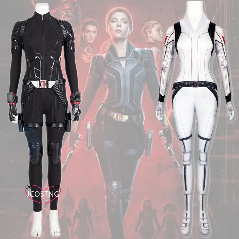 Черный костюм для косплея женский на Хэллоуин черно-белый Natasha Romanoff комбинезон и
