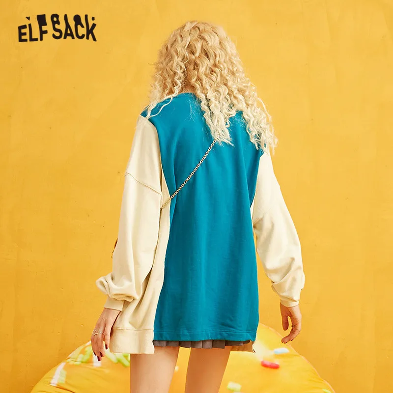 ELFSACK пуловеры с принтом кенгуру из кусков женские свитшоты осень 2019 рукав реглан