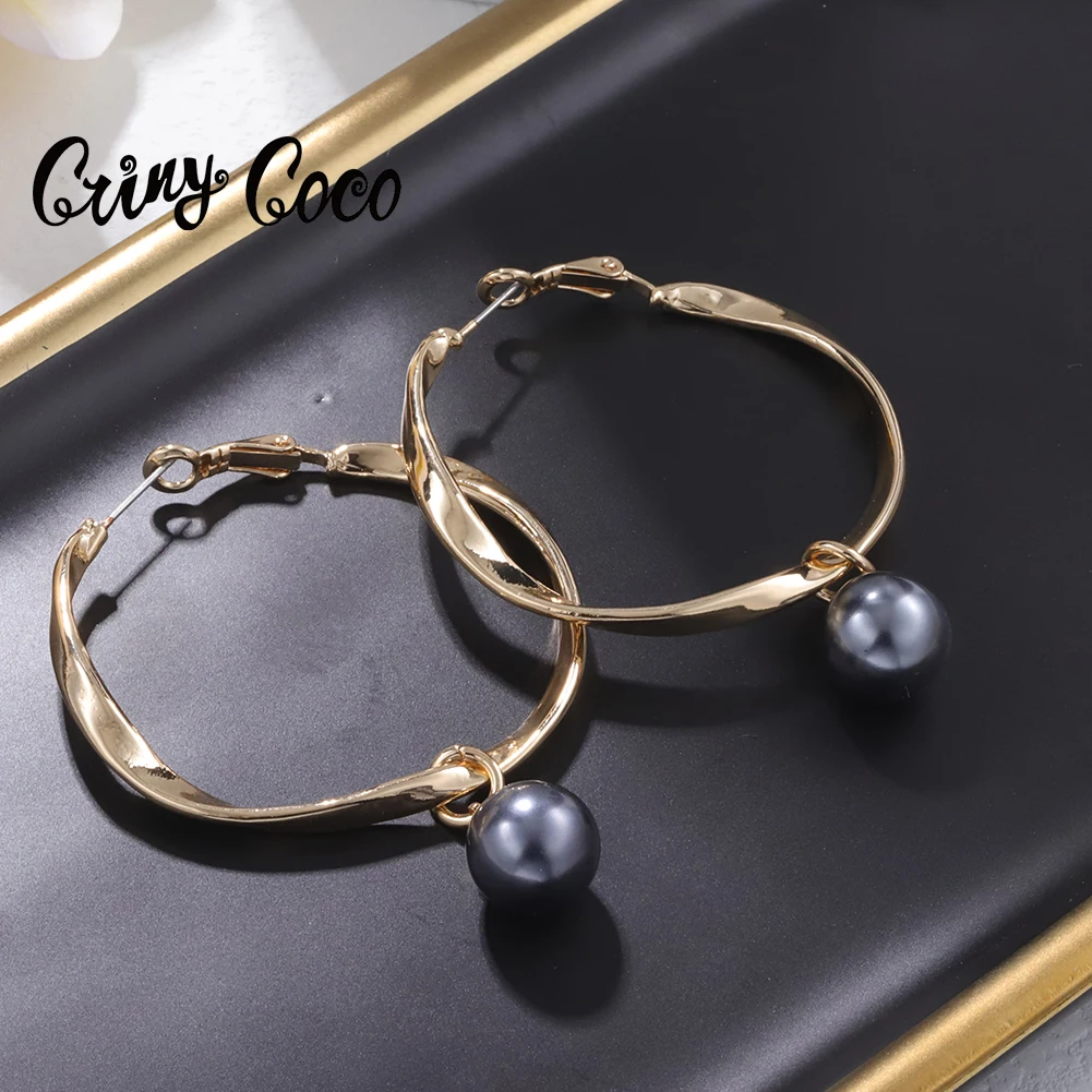 

Cring Coco 2021 Hawaiian Women's Hoop Earring Fashion Designer Pearl Pendant Colorful Earrings Jewlery Wholesale for Women Party