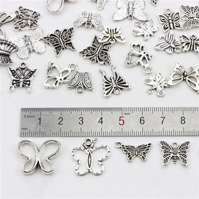 butterfly random 20 шт/лот Случайные Смешанные шармы подвески в форме животных браслет результаты антикварные из сплава серебряного цвета металлические подвески для самостоятельного изготовления ювелирных изделий - Окраска металла: butterfly random