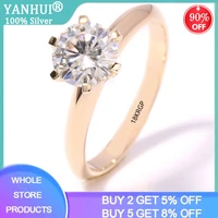 yanhui real 925 solid silver 18k rose gold color rings for lady shiny 2ct lab diamond wedding anniversary eternal fine jewelry
