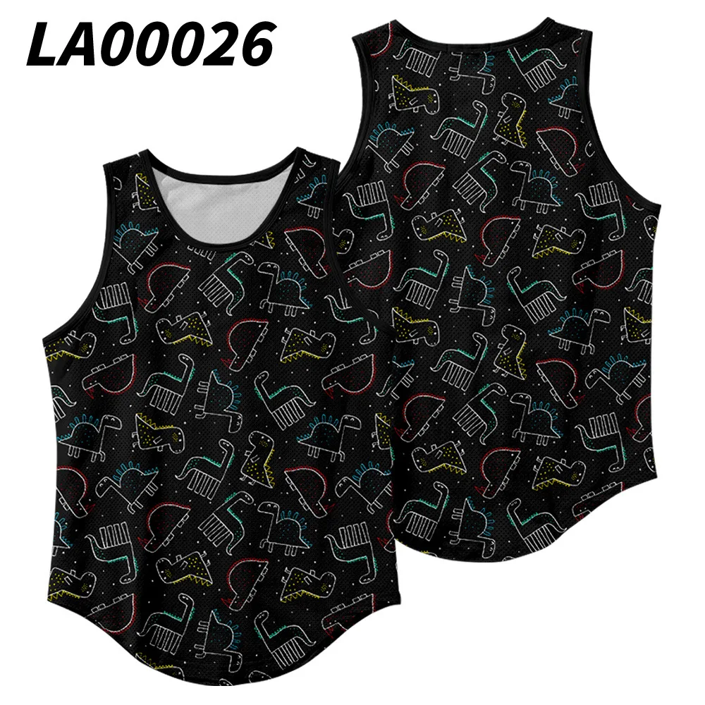 

Men Tank Tops Black Print Beach Vest Male Breathable Sleeveless Tops Casual Round Neck Undershirt