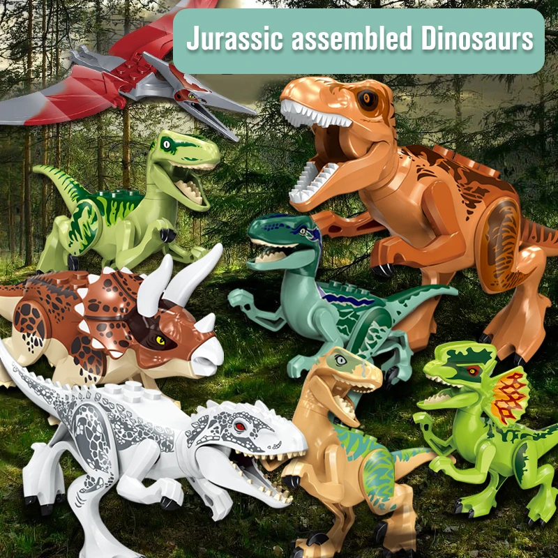 

8pcs/Lot Jurassic Dinosaur World Building Blocks Series Velociraptor T-Rex Triceratops Assembles Figure Bricks Toys For Children