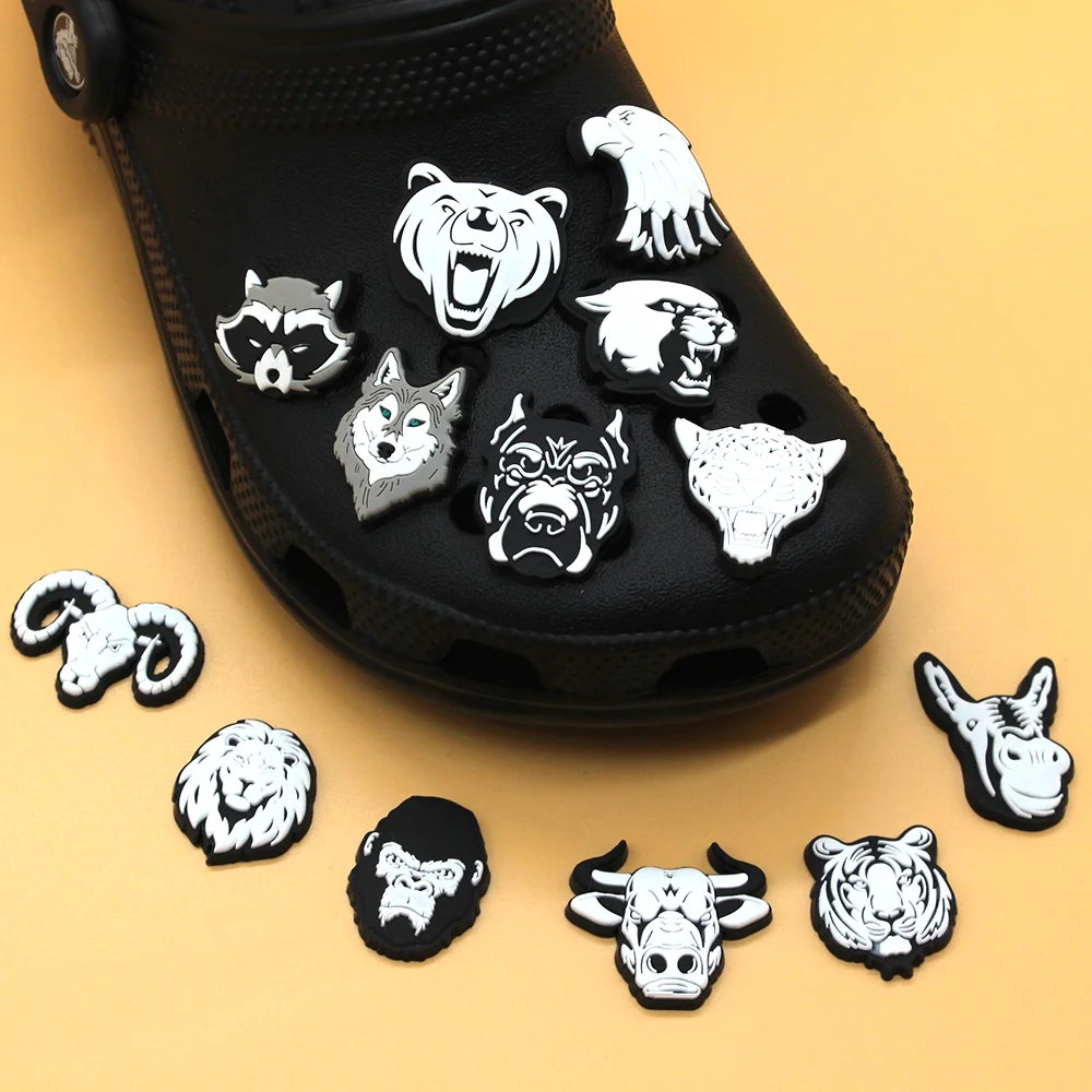 New 1pcs jibz for croc Handsome animal avatar shoes charms DIY Black and white Accessories shoe buckle Decoration men kids gifts