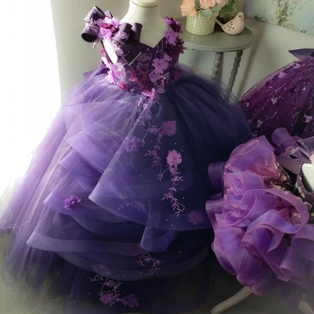 Новинка платья для девочек с цветами Каскадное Тюлевое платье без рукавов