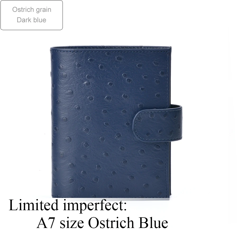 Ostrich Blue Ограниченная серия неидеальных колец из натуральной кожи, записная книжка A7 размера, записывающая книжка, журнал органайзера, журнал для зарисовок, планировщик с большим карманом - Цвет: Ostrich Blue