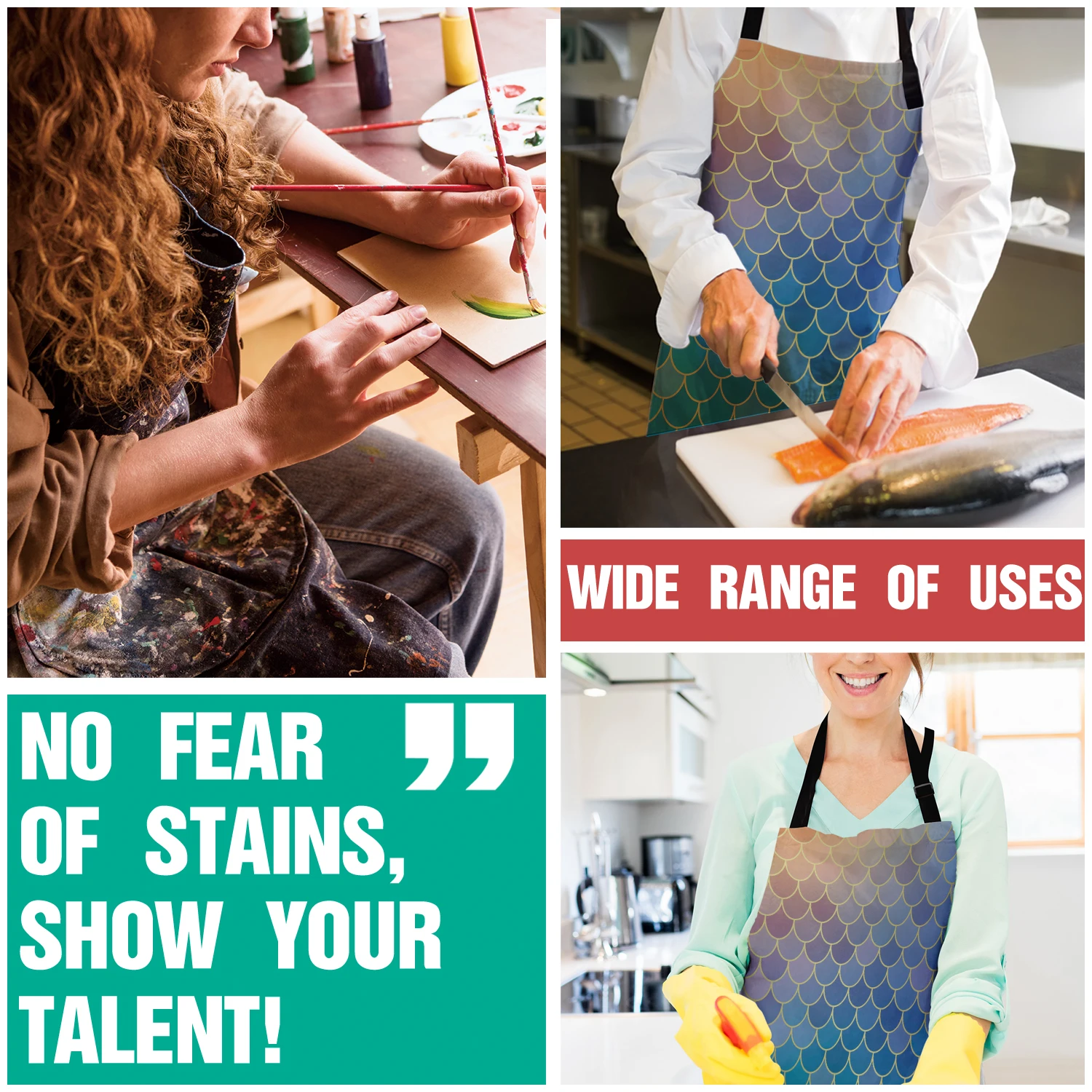 

The Scales Of A Mermaid Aprons Adjustable Canvas Female Unisex Apron Baking Barbecue Bib