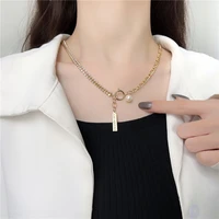 metal chain crystal pearl necklace fashionable sweet elegant collarbone sweater chain women wedding accessories wholesale