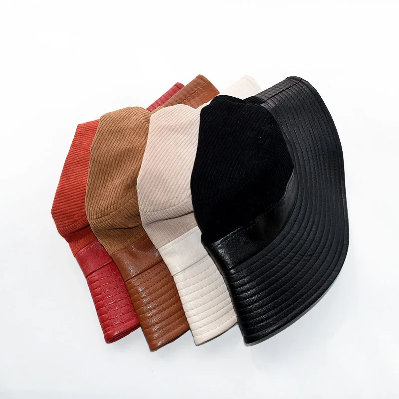 

Women Bucket Hat Fisherman Hat Cotton Corduroy Artificia Leather Cute Kpop Print Fashion Men's Caps Sun Hat