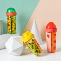 kids milk sippy cup creative fruit double straw cup juice cups with straws leakproof water bottles outdoor childrens cups