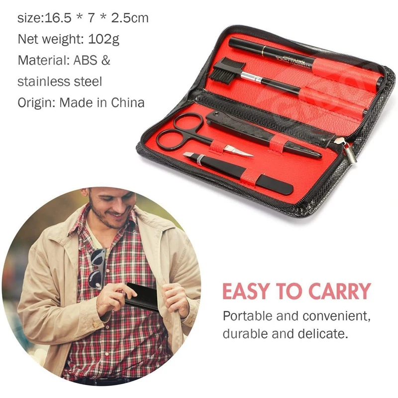 

5Pcs Stainless Steel Eyebrow Care Kit Eyebrow Tweezers Eyebrow Scissors Comb Eyebrow Pencil with Travel Case