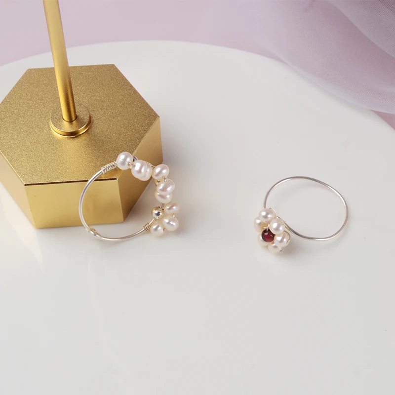 Женские маленькие жемчужные кольца ASHIQI с цветами из натурального серебра 925