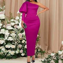 Vestido de fiesta elegante de manga acampanada para mujer, vestido largo con un hombro al descubierto, espalda descubierta y abertura en la espalda para Navidad, otoño y primavera 2021 (4)