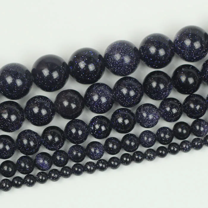 

Natural Blue Sand Stone Round Stone Loose Beads 15" Strand 4 6 8 10 12 14MM Pick Size For DIY Necklace Bracelet Jewelry Making