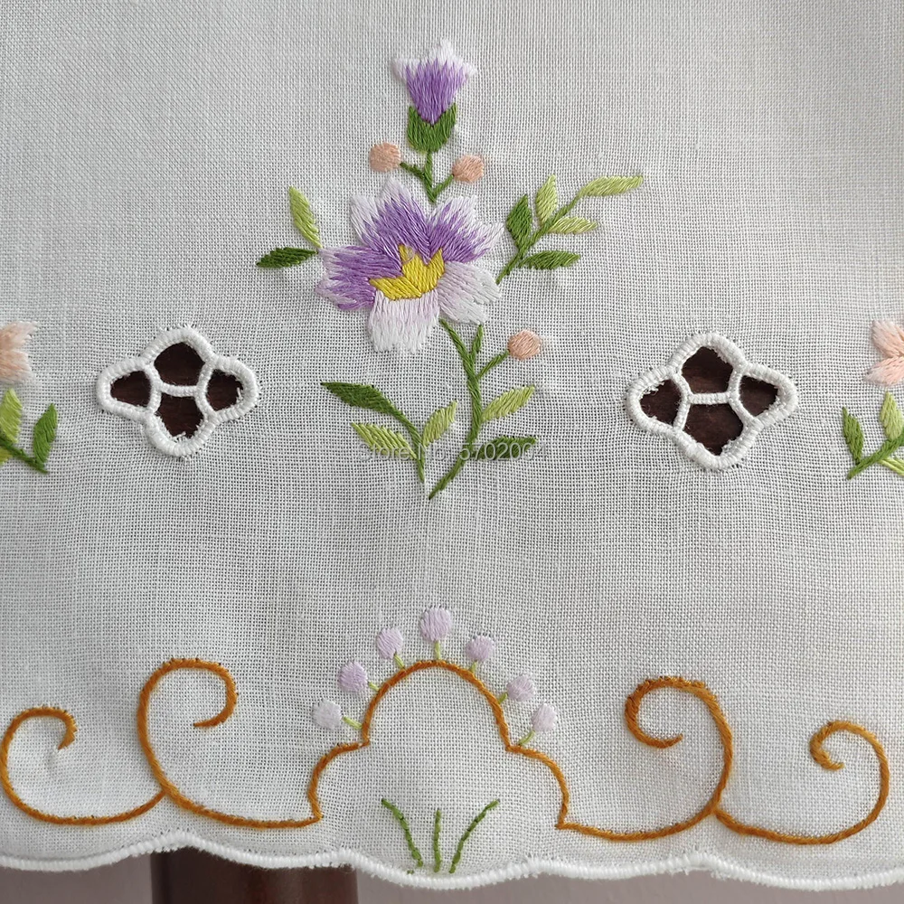 Color Hand Embroidery Linen Cleaning Purple flowers Cloths Kitchen Bathroom Towels | Handkerchief