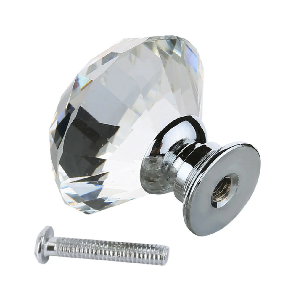 

12PCS Knobs Set Bedroom 30*25mm With Screws Pull Clear Diamond Cupboard