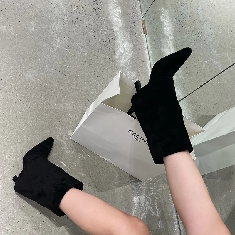 

Brand Design 2021 Winter Women Boots Suede Mid-calf Boots Designer Fashion High Heels Boots Brand Design Runway Boots