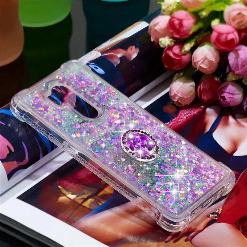 

Case For LG G7 Diamond Finger Ring Cases for LG G7 ThinQ G710 2018 6.1 inch Glitter Liquid Holder Soft Back Phone Cover