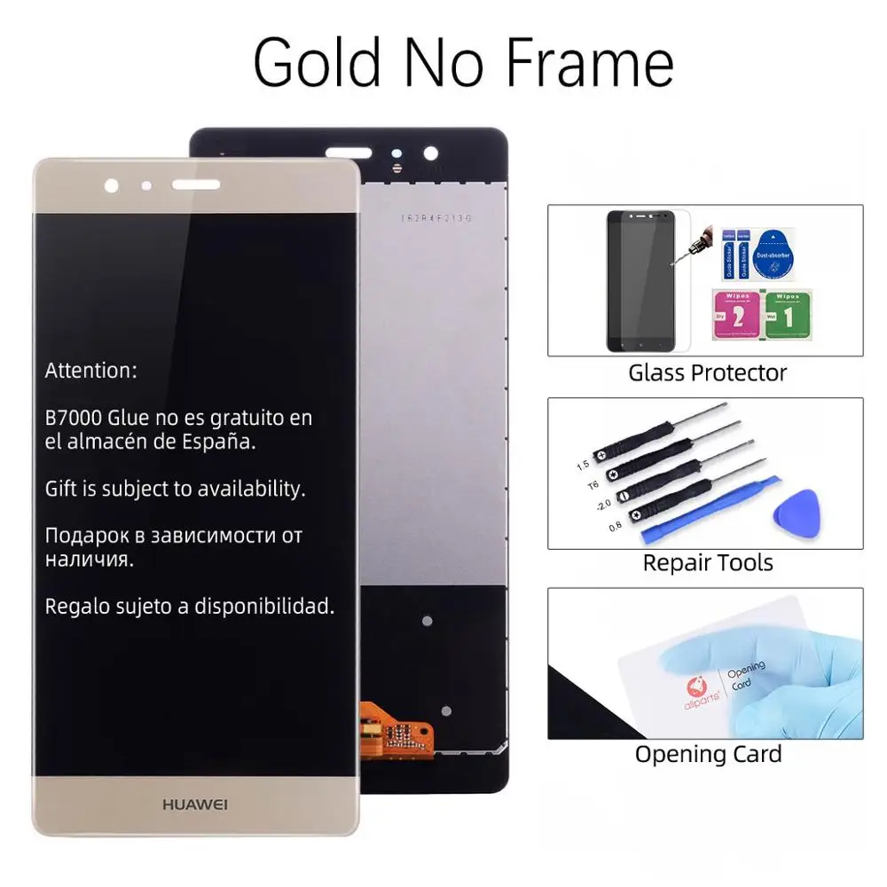 Дисплей для HUAWEI P9 EVA-L09 EVA-L19 LCD в сборе с тачскрином на рамке 5.2'' черный белый золото - Цвет: Gold No Frame