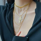 Модное многослойное длинное ожерелье-цепочка в стиле хип-хоп с крестом крутая парная цепочка для свитера