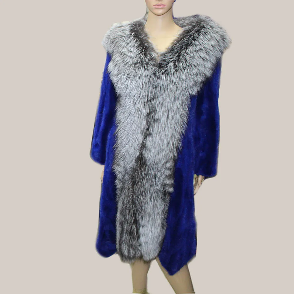 Linhaoshengyue  Fashon Women Mink Fur Coat  with Silver Fox Fur Collar  Real Mink Fur enlarge