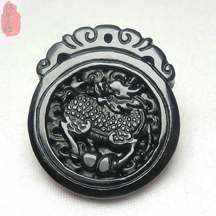 Китайский черный зеленый нефритовый кулон Кирин ожерелье из натурального