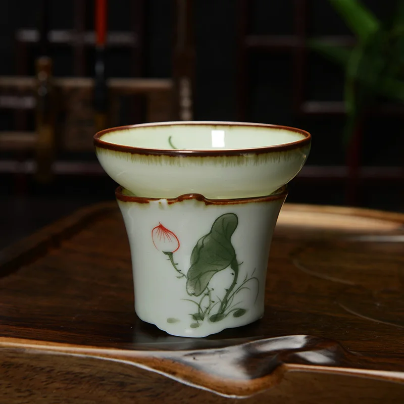 [GRANDNESS] Jingdezhen расписанное вручную чайное ситечко Celadon керамическое Сетчатое чайное ситечко, чай - Цвет: C