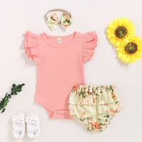 2020 talloly explosion style baby multicolor flying sleeve romper floral culottes turban