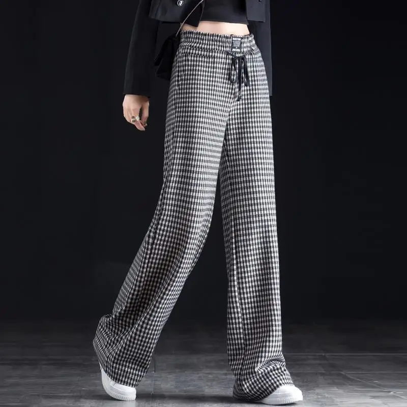 

Женские винтажные брюки в клетку, повседневные широкие брюки в Корейском стиле с высокой талией и эластичным поясом, модель L121, 2020
