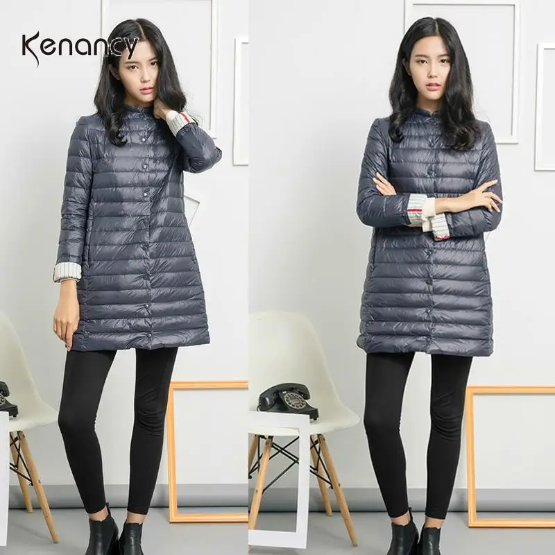 Женская Стеганая куртка Kenancy длинная хлопковая приталенная с меховой подкладкой