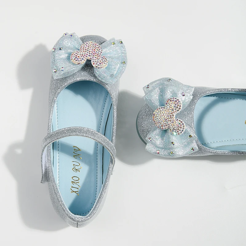 

girls shoes spring bow-knot shine flat shoesdance Glitter soft bottom Cartoons crystal blue sandals fashion minnie mouse