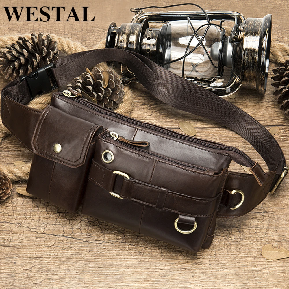 Сумка на пояс WESTAL мужская из натуральной кожи забавная многофункциональная