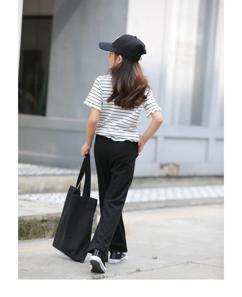 Корейская футболка для девочек Хлопковая полосатая одежда с коротким рукавом 2020