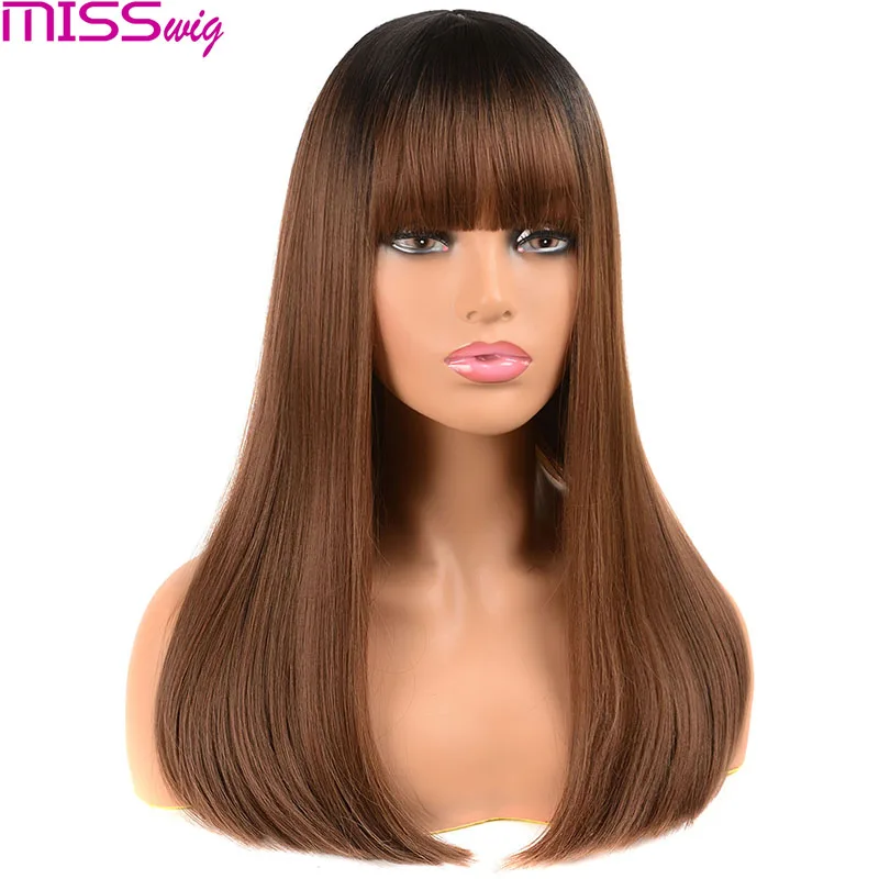 Мисс парик 18 &quotдлинный синтетический с челкой темный корень Омбре цвет