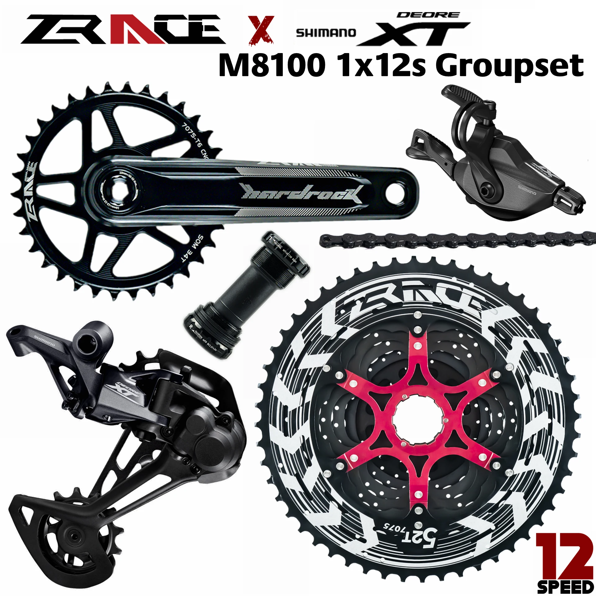 Deore XT M8100 SL R + RD SGS zracing HARDROCK Crankset ALPHA Cassette Chain 1x12s 5kit Groupset|Велосипедный переключатель|