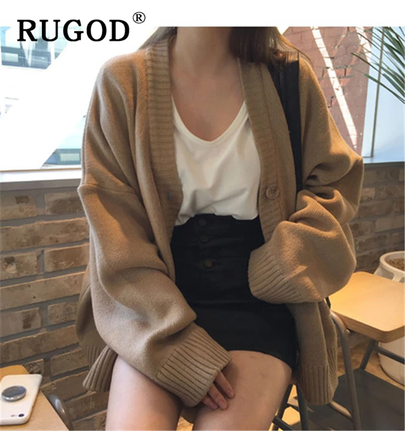 Женский вязаный кардиган RUGOD винтажный однотонный однобортный Кардиган оверсайз