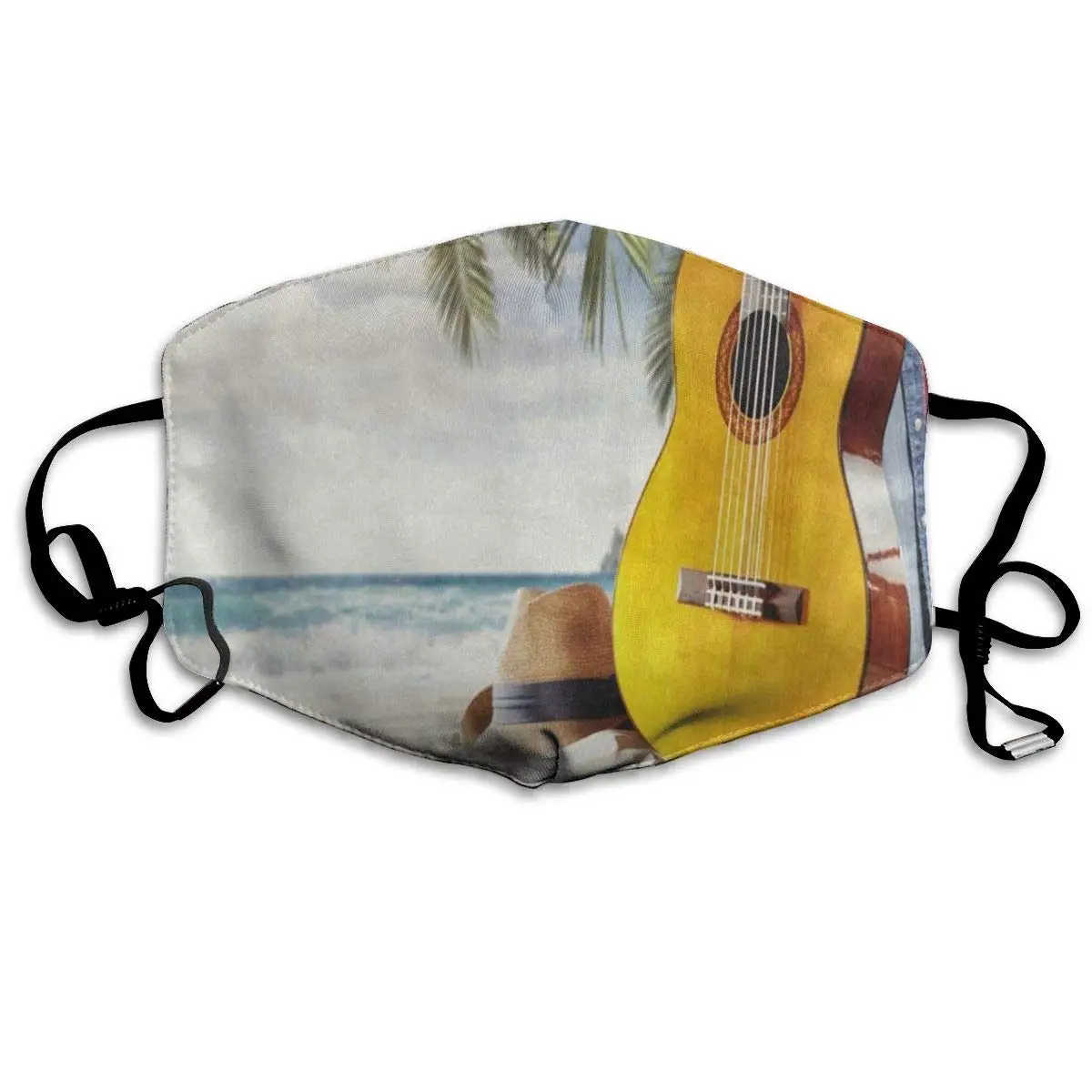 

Face Mask Summer Beach Ocean Palm Tree Guitar Vintage Cycling Half Face Earloop Dust Mask For Men